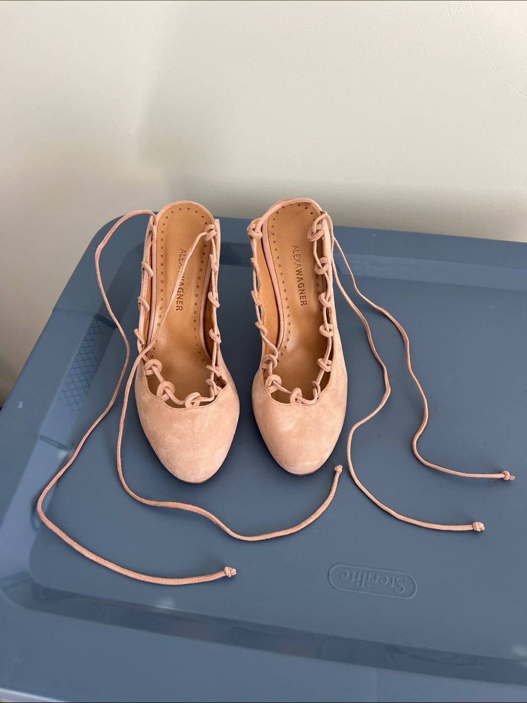 Alexa Wagner Chanel Marcelle T 85 Pale Pink Suede Lace Up Open Back Heels 37